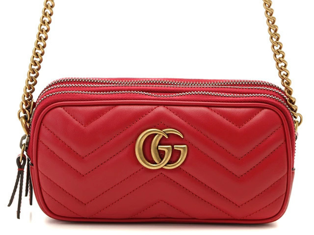 Gucci GG Marmont Chain Shoulder Bag Red Calfskin